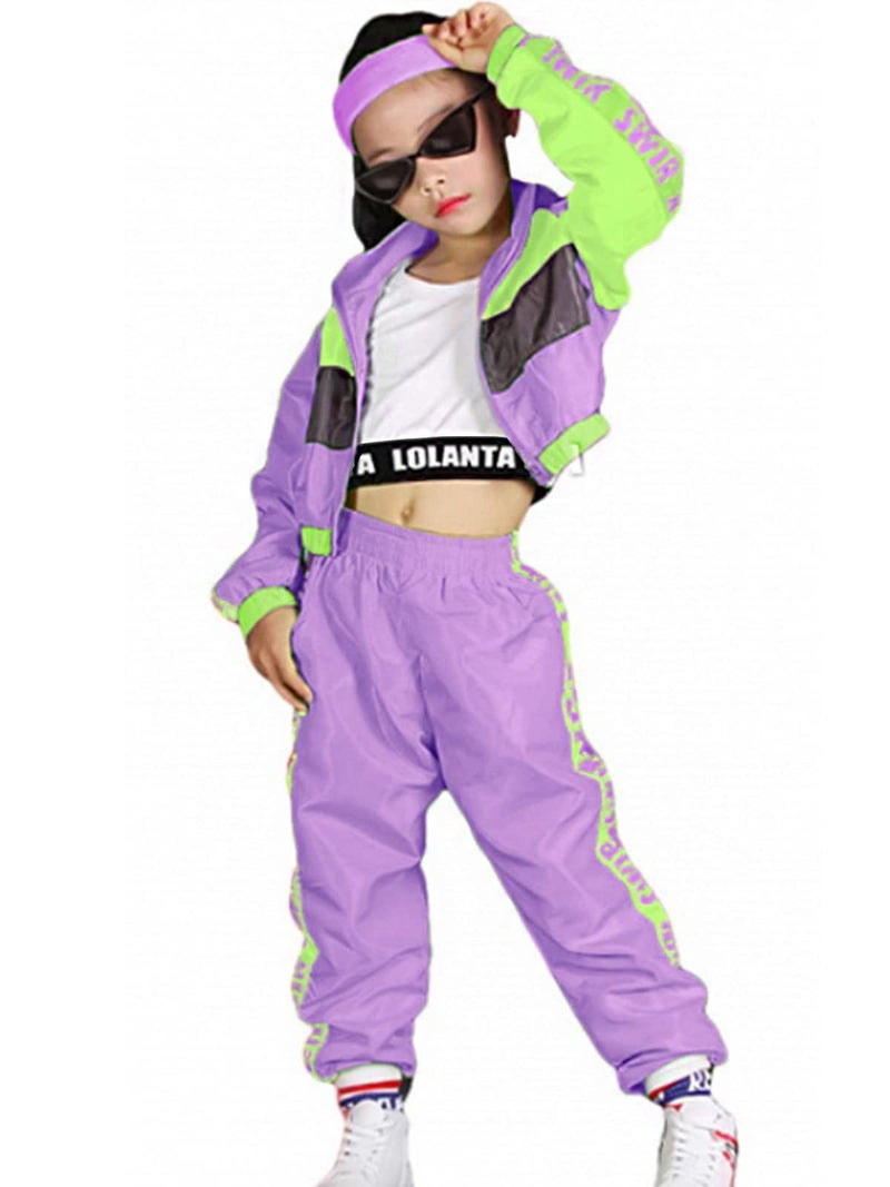 LOLANTA Cute Sports Outfits Girls Street Dance Clothing Set, Hip Hop Modern Jazz Team Performance Costume, Girls Dance Wear Sets (Purple, 7-8) - Image 1