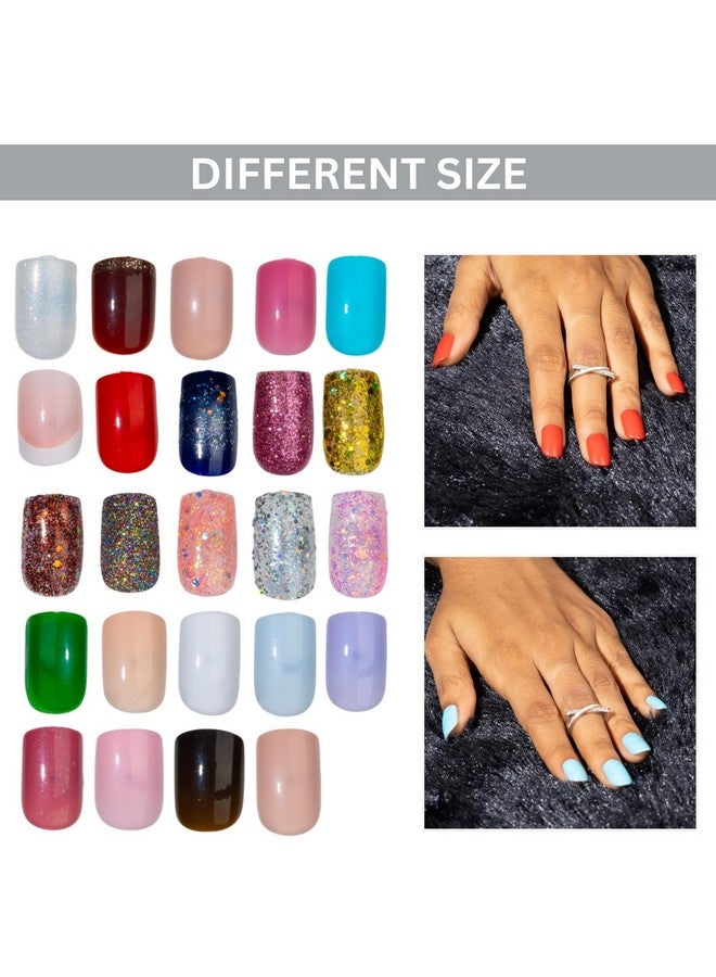 Hexwell 24 Color Short Press On Nails Sets 576pcs Reusable Artificial False Nails Matte and Glossy Square Fake Glitter Nails Short French Nail With Adhesive Glue Sheet Tabs And Nail File - Image 5