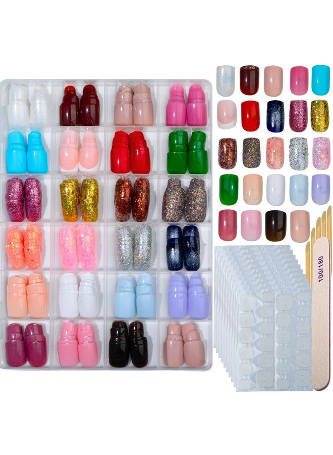 Hexwell 24 Color Short Press On Nails Sets 576pcs Reusable Artificial False Nails Matte and Glossy Square Fake Glitter Nails Short French Nail With Adhesive Glue Sheet Tabs And Nail File - Image 1