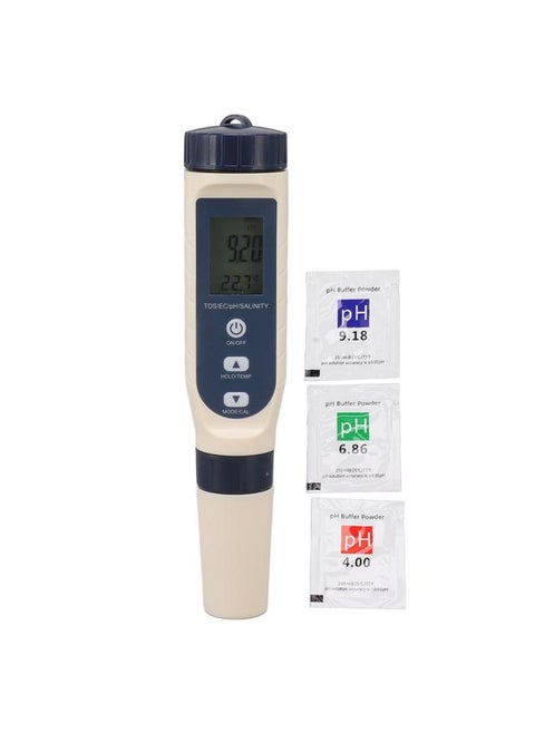 5 in 1 Water Quality Tester TDS EC PH TEMP SALT IP65 Waterproof Multifunction Water Meter with Large HD Backlit Screen