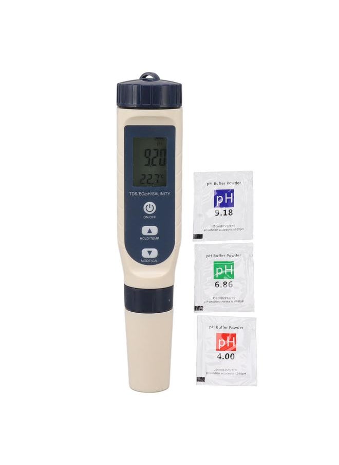 Thoraya 5 in 1 Water Quality Tester TDS EC PH TEMP SALT IP65 Waterproof Multifunction Water Meter with Large HD Backlit Screen  - Image 1