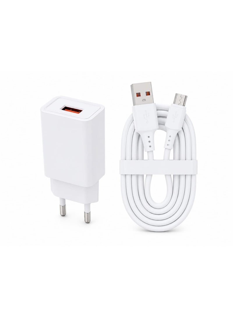 شاحن حائط مزود بكابل Micro-USB لشحن الأجهزة التي تدعم منفذ Micro-USB.