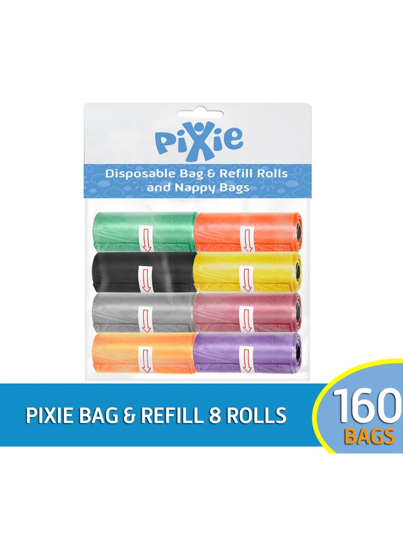 Pixie Multicolor Dispenser Bag with Refill Pack - 8 Rolls, Durable, Eco-Friendly Waste Bags, Sustainable trash Bags, Diaper Waste Bag. - Image 2