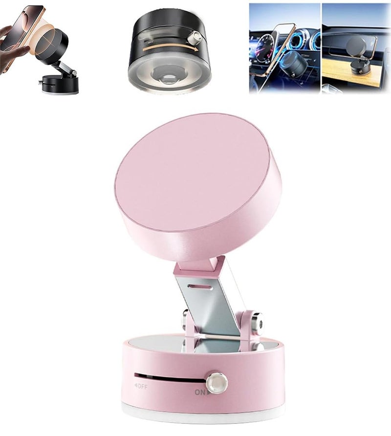 Oudvaker Foldable Magnetic Vacuum Phone Holder, 360Â° Electric Suction Car Mount, Double-Sided Swivel Stand for Car, Mirror, Gym, Kitchen, Hands-Free Portable Phone Holder (Pink) - Image 1