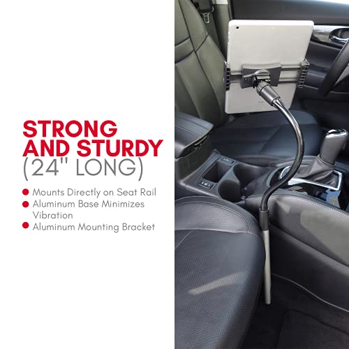 Macally Car Seat Rail Mount - Super Secure Tablet and Phone Holder for Car, Truck, and Any Vehicle - Adjustable Gooseneck iPad Mount - Works With All iPad, iPhone, Tablets - Image 2