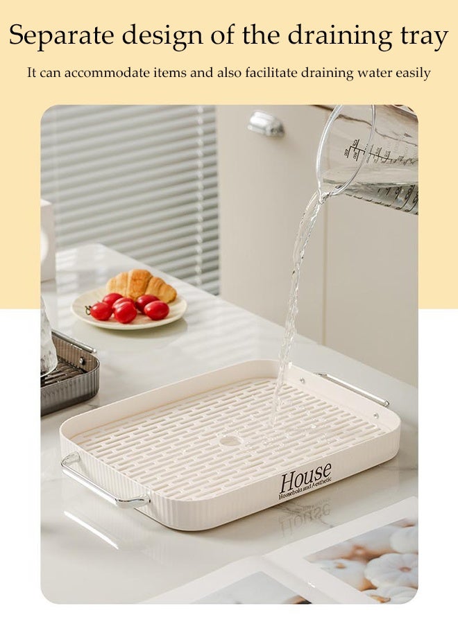 DUNISO Tea Tray，Modern Serving Tray with Handles，Rectangular Decorative Serving Tray with Detachable Drain Partition，for Kitchen, Restaurant, Weddings, and Banquets - Image 4