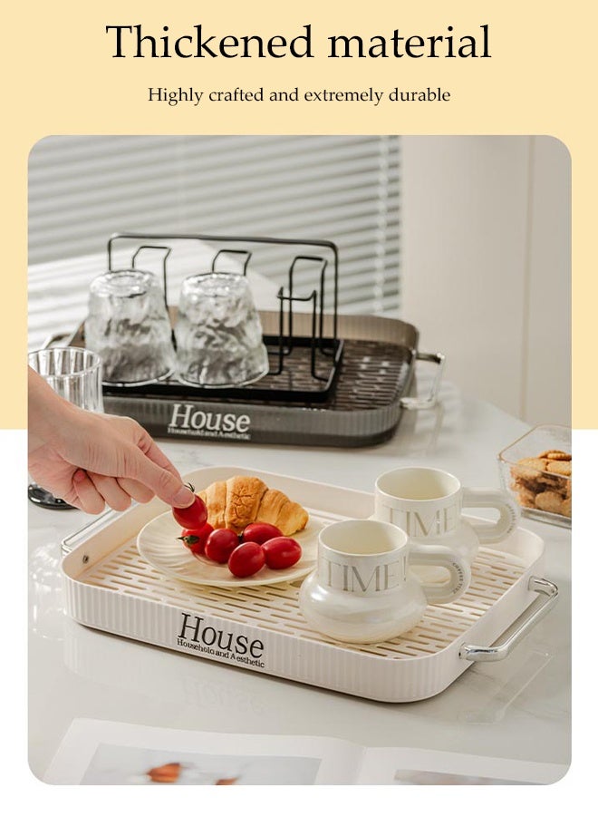 DUNISO Tea Tray，Modern Serving Tray with Handles，Rectangular Decorative Serving Tray with Detachable Drain Partition，for Kitchen, Restaurant, Weddings, and Banquets - Image 3