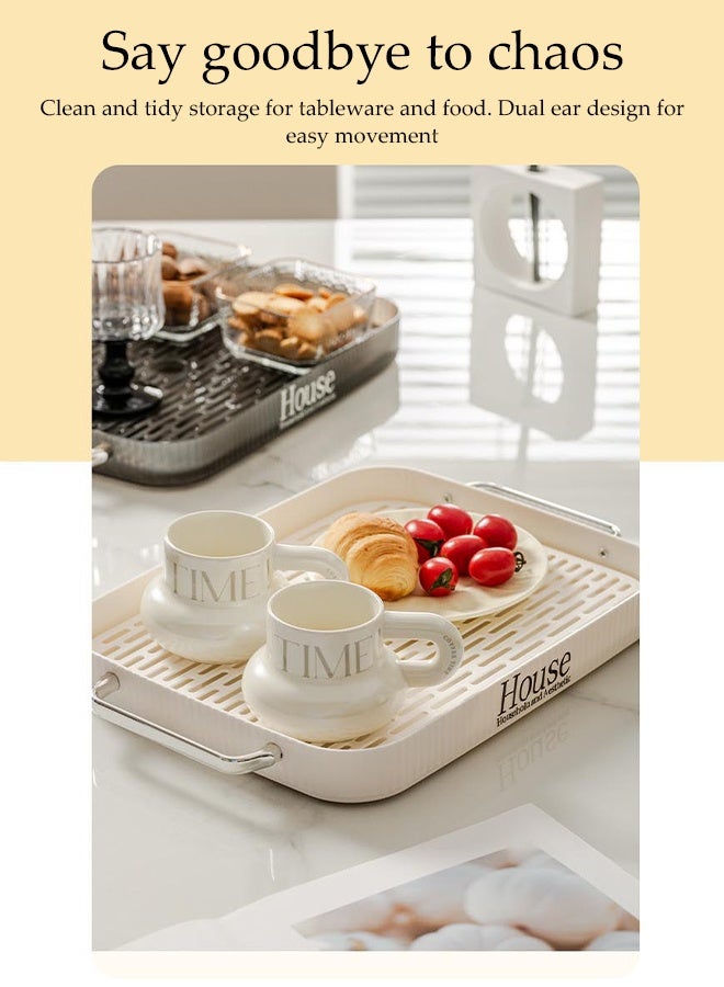 DUNISO Tea Tray，Modern Serving Tray with Handles，Rectangular Decorative Serving Tray with Detachable Drain Partition，for Kitchen, Restaurant, Weddings, and Banquets - Image 5