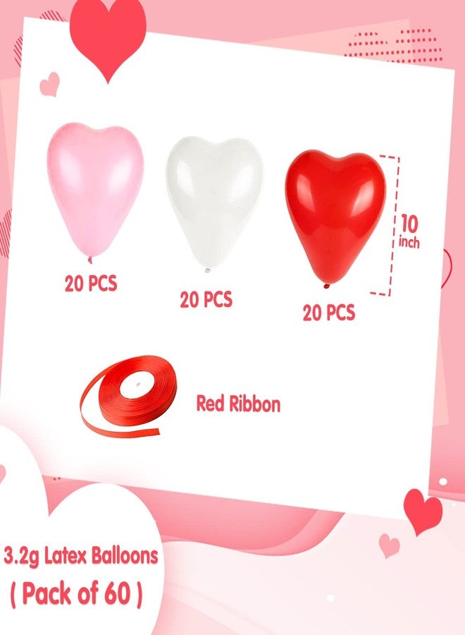 Fangoo 60 Pieces Love Heart Balloons Red Pink White Latex Heart Balloons for Valentines Day Wedding Anniversary Engagement Birthday Garden Company Celebration Graduation Prom Party Romantic Decoration - Image 2