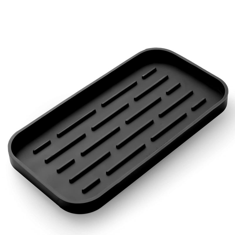 MicoYang Silicone Kitchen Sink Organizer Tray for Multiple UsageEcoFriendly Sponges Holder for Kitchen Bathroom Counter or SinkDish Soap DispenserScrubberBottleCup Black 1053