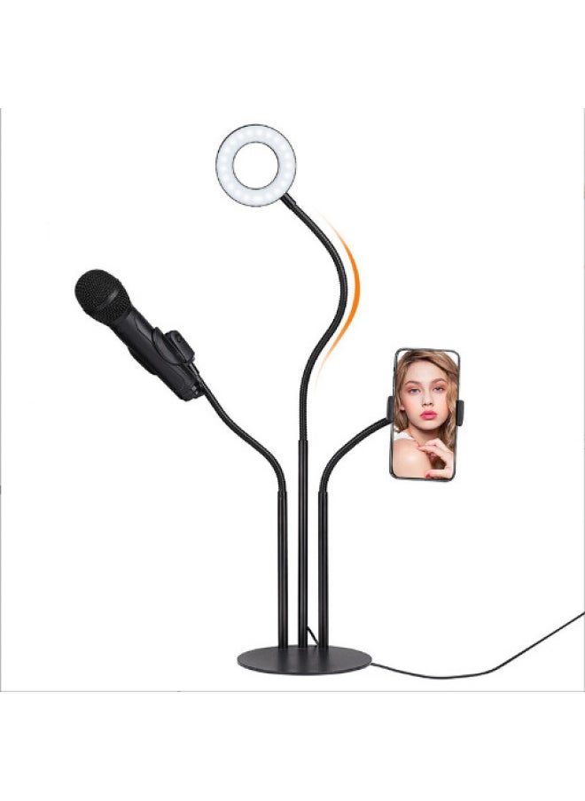 General - Desktop Four-in-one Live Broadcast Bracket, USB Interface Microphone Dual Mobile Phone Clip, Anchor Selfie Beauty Straight-Specifications:Desktop Four-in-one Stand - Image 1