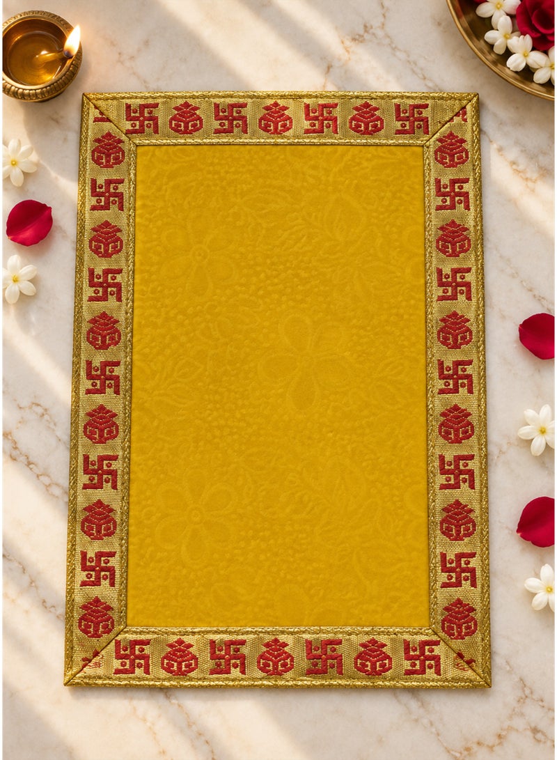 Madhoor Velvet Swastik Kalash Decorative Pooja Aasan Yellow for Pooja, Deity Idol Placement & Home Temples, 9 x 13 Inches - Image 3