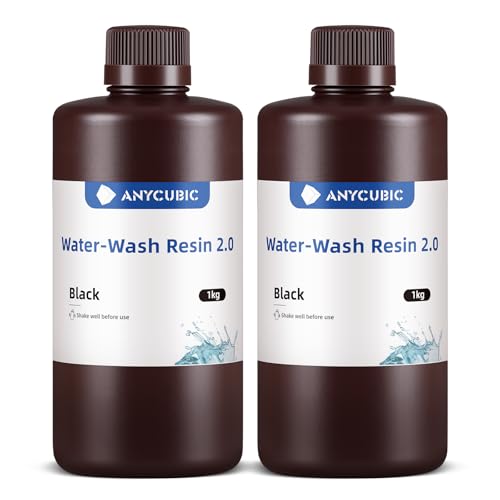 ANYCUBIC Water Washable 3D Printer Resin 2.0, 405nm High Precision UV-Curing 3D Resin, Low Shrinkage Standard Photopolymer Resin for 8K Capable LCD DLP 3D Printing (Pure Black + Black, 2000g) - Image 1