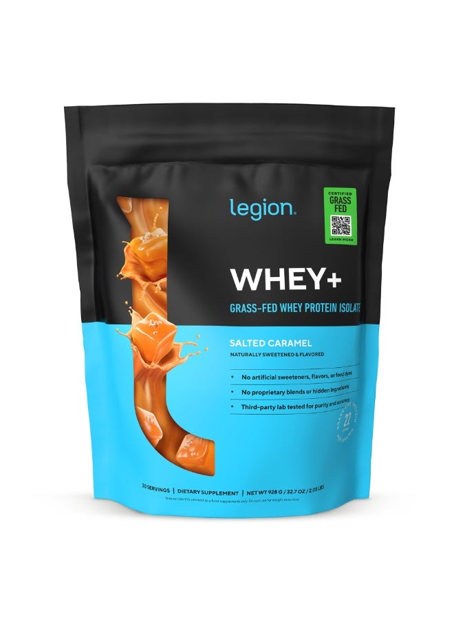 LEGION Whey+ Grass-Fed Whey Protein Isolate Salted Caramel 30 Servings – Low Calorie, Sugar Free & Naturally Sweetened - Image 1