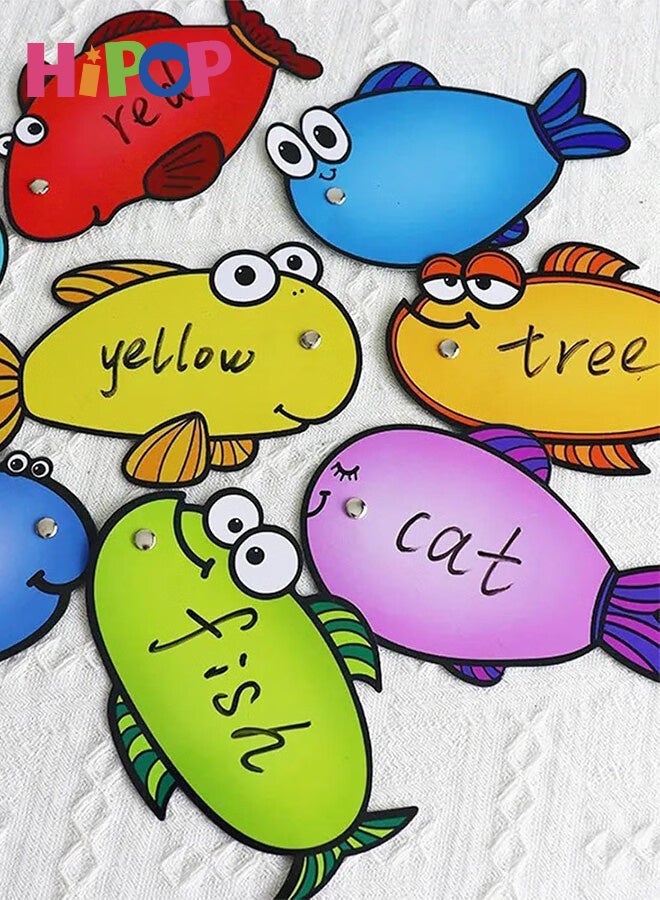 HIPOP Magnetic Fishing Game Cards, Double-Sided Erasable Word Spelling & Learning Cards with Fishing Poles, Reusable Interactive Educational Tool for Youngsters, Word Writing Teaching Aid Tool, Suitable for Family and Classroom Games - Image 4