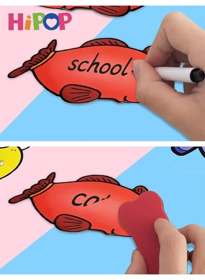 HIPOP Magnetic Fishing Game Cards, Double-Sided Erasable Word Spelling & Learning Cards with Fishing Poles, Reusable Interactive Educational Tool for Youngsters, Word Writing Teaching Aid Tool, Suitable for Family and Classroom Games - Image 3