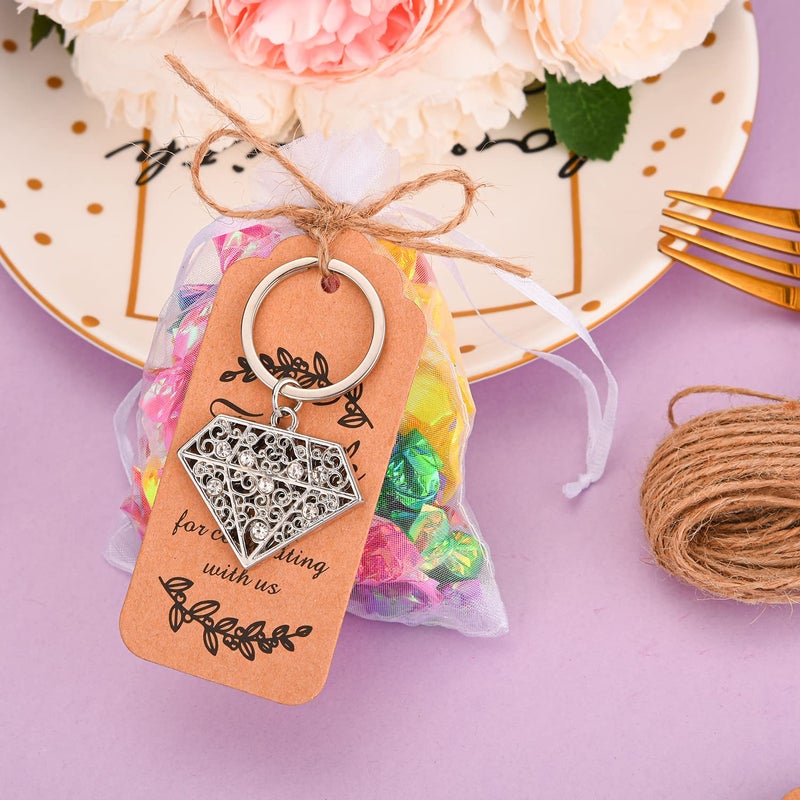Wxzumg 24 PCS Siliver Diamond Shape Keychain Diamond Ring Key Chains for Party Decoration Wedding Souvenirs Key Rings for Bridal Shower Wedding Return Gift Souvenirs for Guests Theme Party Decorations - Image 5