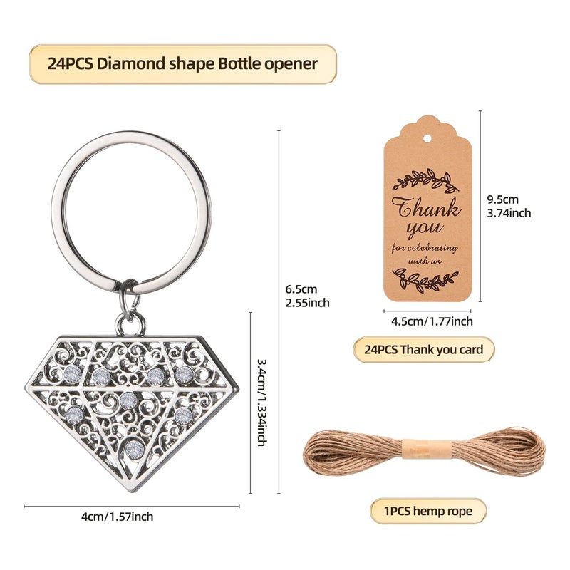 Wxzumg 24 PCS Siliver Diamond Shape Keychain Diamond Ring Key Chains for Party Decoration Wedding Souvenirs Key Rings for Bridal Shower Wedding Return Gift Souvenirs for Guests Theme Party Decorations - Image 2