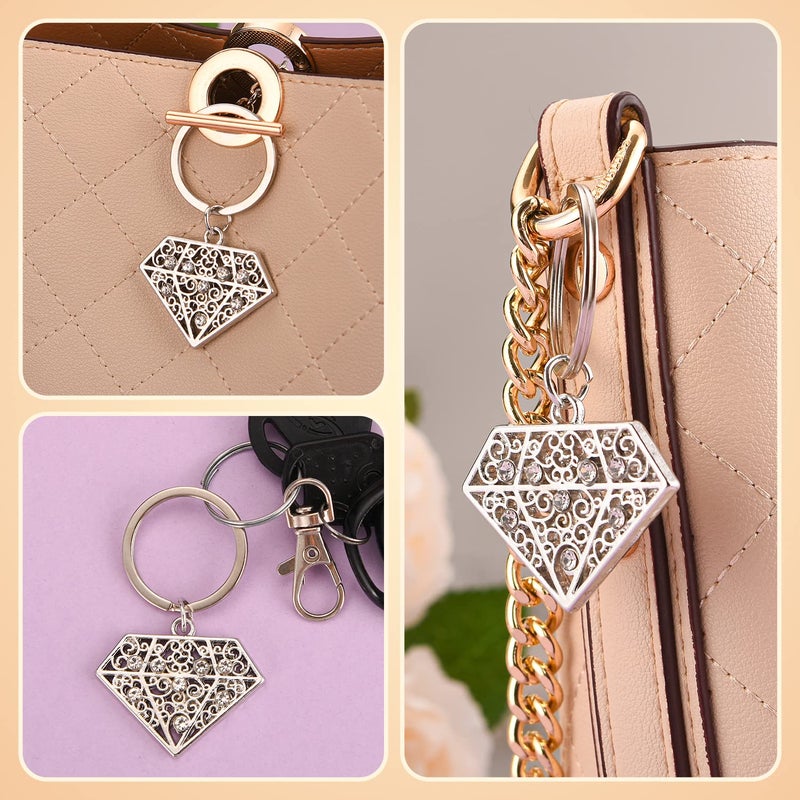 Wxzumg 24 PCS Siliver Diamond Shape Keychain Diamond Ring Key Chains for Party Decoration Wedding Souvenirs Key Rings for Bridal Shower Wedding Return Gift Souvenirs for Guests Theme Party Decorations - Image 4