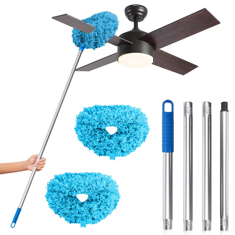 DRQ Ceiling Fan Cleaner Duster 2 Pack Reusable Microfiber Duster with Extension Pole 13 to 48 Inch Fan Blade Cleaner Removable Dusters for Cleaning Walls Bookshelves Door Window Top Blue - Image 2
