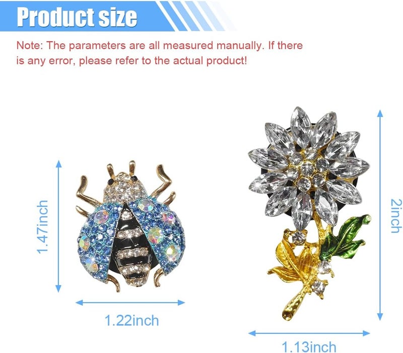 LHDOS 4PCS Bling Ladybug Flower Car Air Freshener Vent Clips, Crystal Rhinestone Car Diffuser Air Vent Clip, Cute Air Conditioner Outlet Clip Charm, Car Interior Decorations for Women Girls (Silver/Blue) - Image 2