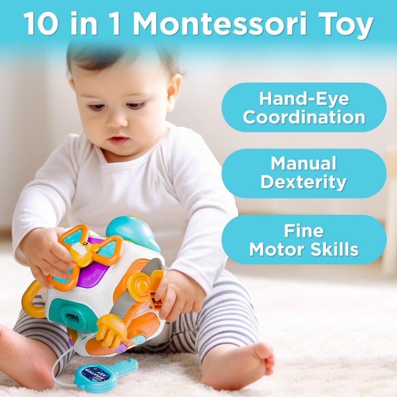 iPlay, iLearn 10 in 1 Baby Busy Board Cube, Montessori Sensory Toy Toddler 1-3, Infant Carseat Plane Travel, Kid Education Learning Activity, Birthday Gift 6 9 10 12 18 Month 1 2 Year Old Boy Girl - Image 2