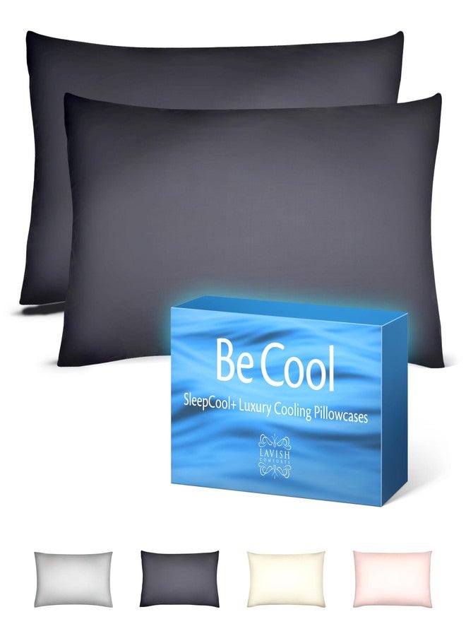 Lavish Comforts® Cooling Pillow Cases for Hot Sleepers - Cool, Ultra-Soft Pillow Cases for Acne & Frizz, Anti Acne Pillow Case, Antimicrobial, Alternative Silk Pillow Cases- Queen Dark Gray Set of 2 - Image 1