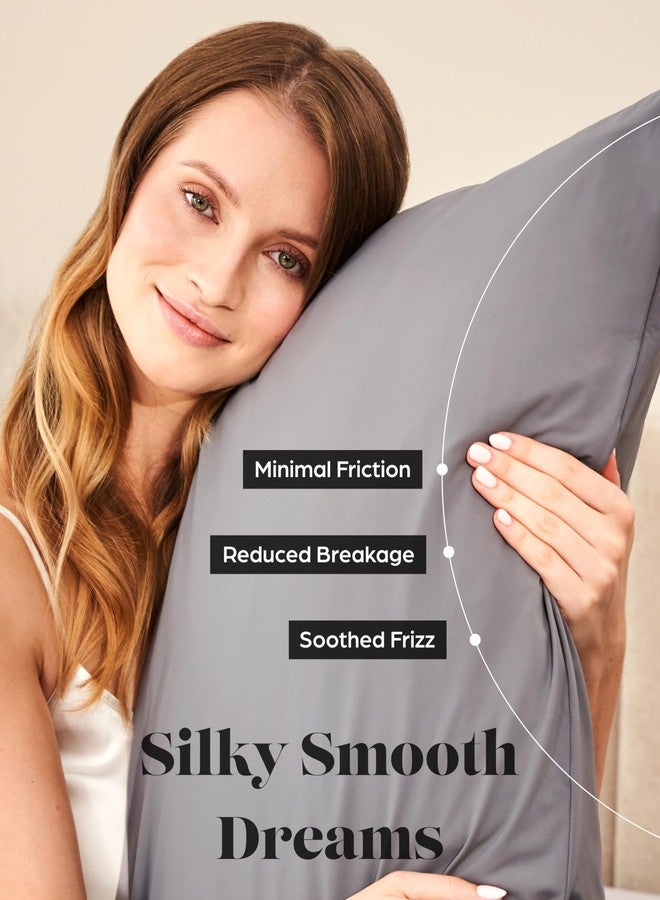 Lavish Comforts® Cooling Pillow Cases for Hot Sleepers - Cool, Ultra-Soft Pillow Cases for Acne & Frizz, Anti Acne Pillow Case, Antimicrobial, Alternative Silk Pillow Cases- Queen Dark Gray Set of 2 - Image 3