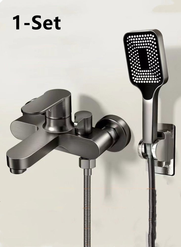 Kutis 1-Set Bathroom Shower Head Set Shower Faucet Set Gun Grey - Image 1