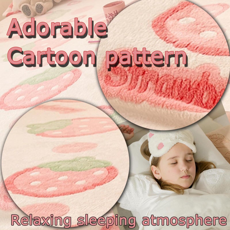 MorroMorn Fleece Fitted Sheet Twin XL Only, Super Soft Plush Bottom Sheet with 20" Deep Pocket, Kawaii Cute for Girls Kids Teen Dorm Back to School, No Pillowcases (Pink Strawberry, Twin XL Size) - Image 4
