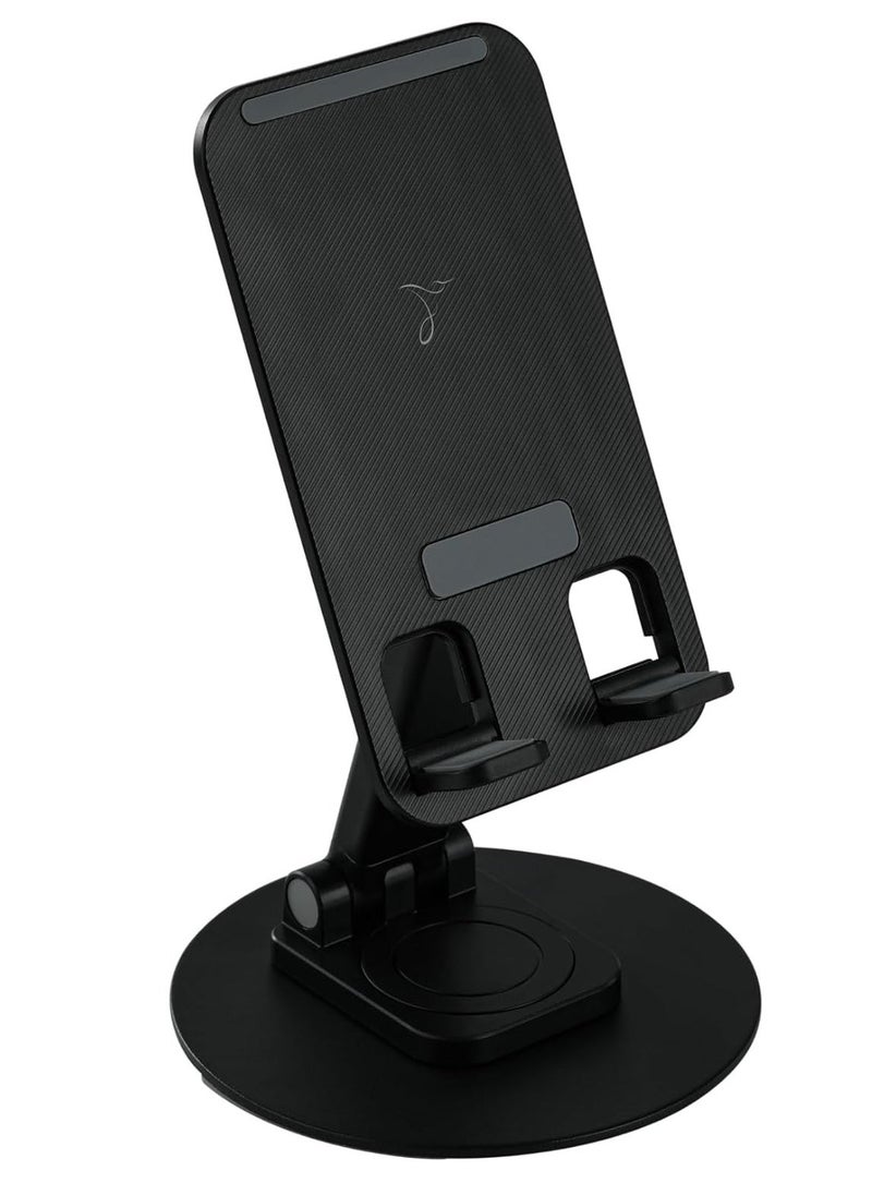 Raxoom 360-Degree Fully Adjustable Foldable Cell Phone & Tablet Stand (Black) â€“ Universal Stand for iPhone, Samsung Galaxy, Google Pixel, iPad & More â€“ Portable, Ergonomic Design for Comfortable Viewing, Hands-Free Use, and Convenient Storage - Image 1