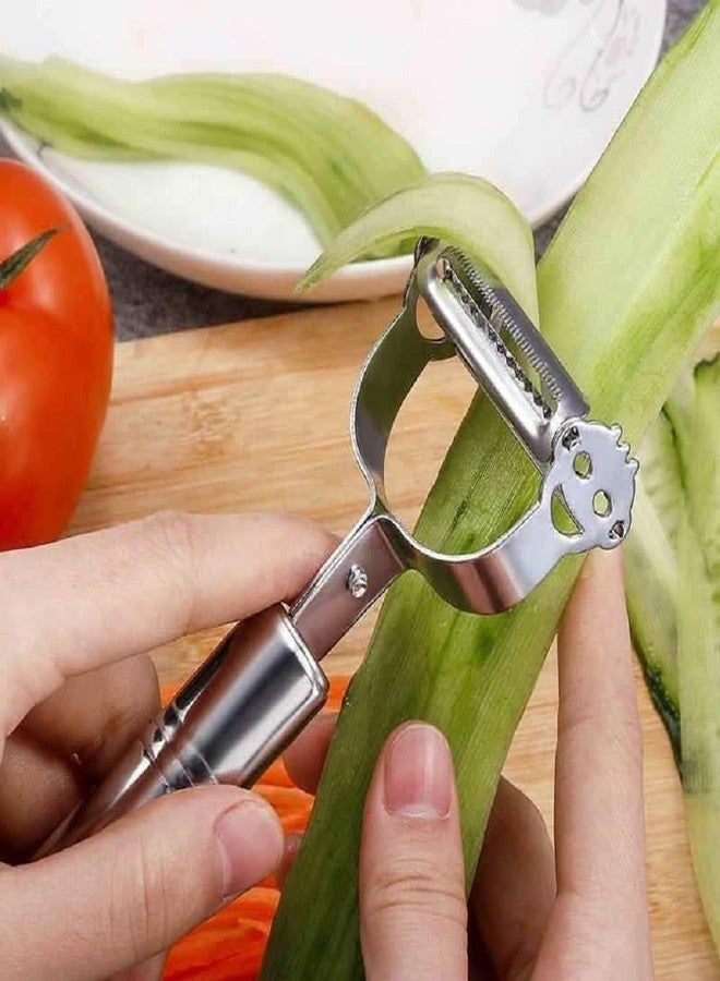 PEAKTASTE مقشرة خضراوات جوليان فائقة الحدة من الفولاذ المقاوم للصدأ 3 في 1 | قطاعة ومبشرة متعددة الوظائف للفواكه والخضراوات | قطاعة مزدوجة للبطاطس والجزر والخيار | فضي - Image 2
