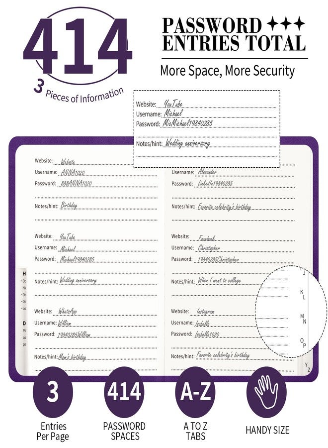 ALKALO Password Book with Alphabetical Tabs, 4.5"x5.9"Small Pocket Password Keeper Book, 160 Pages/100GSM Hardcover Notebook, Password Organizer for Internet Website Address Login - Image 2