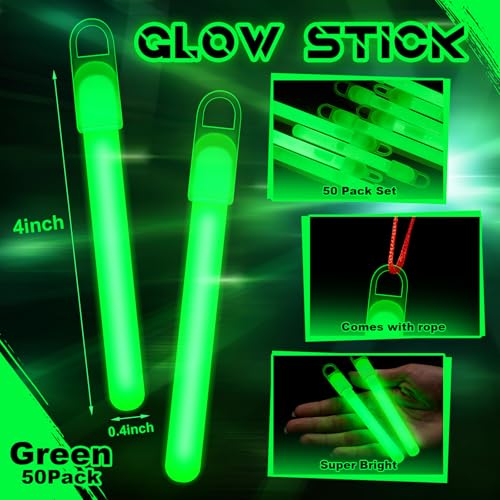 Lewtemi 50 Pack 4 Bright Christmas Glow Sticks Bulk Green Glow Sticks in Christmas Party Supplies Birthday and Holidays - Image 5