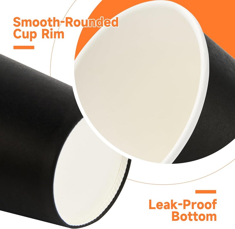 METAPRINT 50 Pack 16 oz Disposable Coffee Cups with Lids and Sleeves, Sturdy Paper Cups for Hot/Cold Drinks, Leak-Proof To Go Coffee Cups with Lids for Home, Café, Events, Office, Black - Image 4