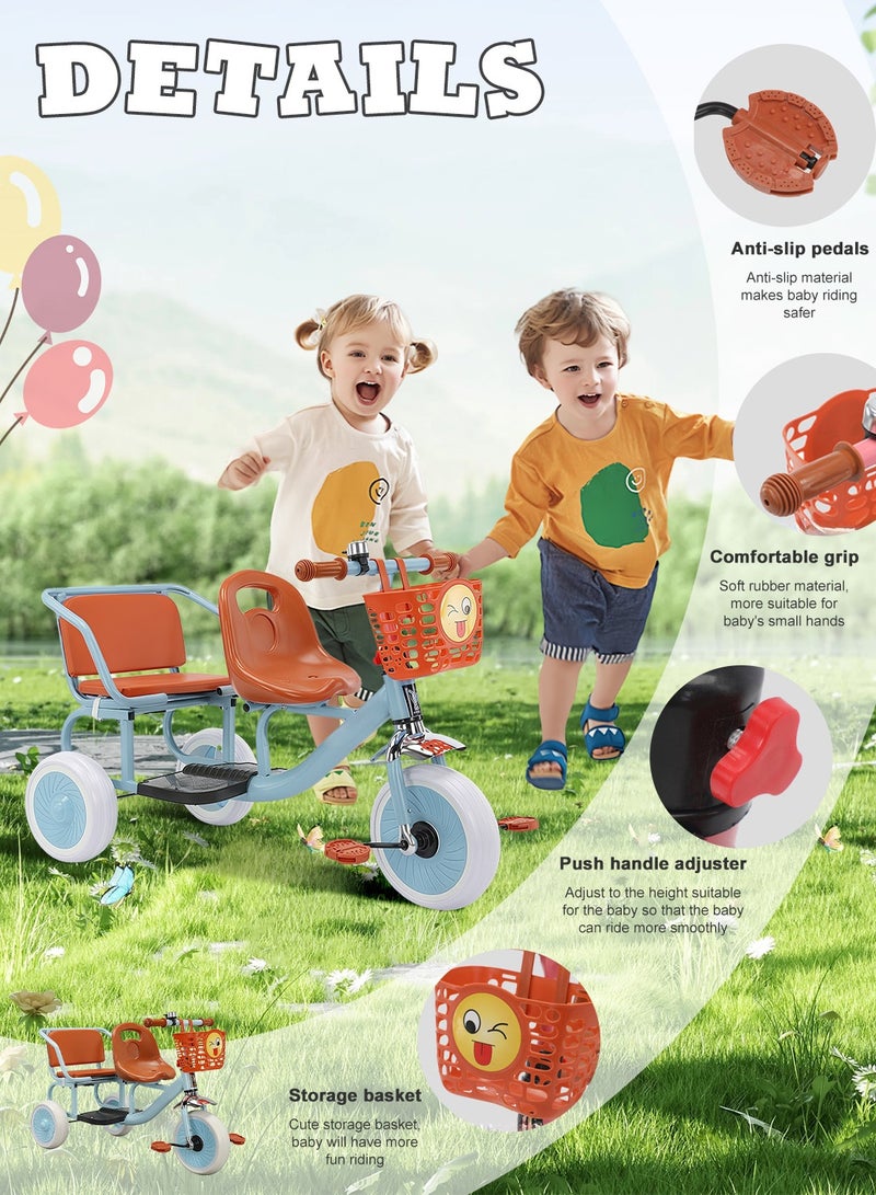 MaBaby Kids Tricycle, with Double Seat and Front Basket, 3-Wheel Bike for 1-6 Years Toddler Boys and Girls Indoor Outdoor - Image 4