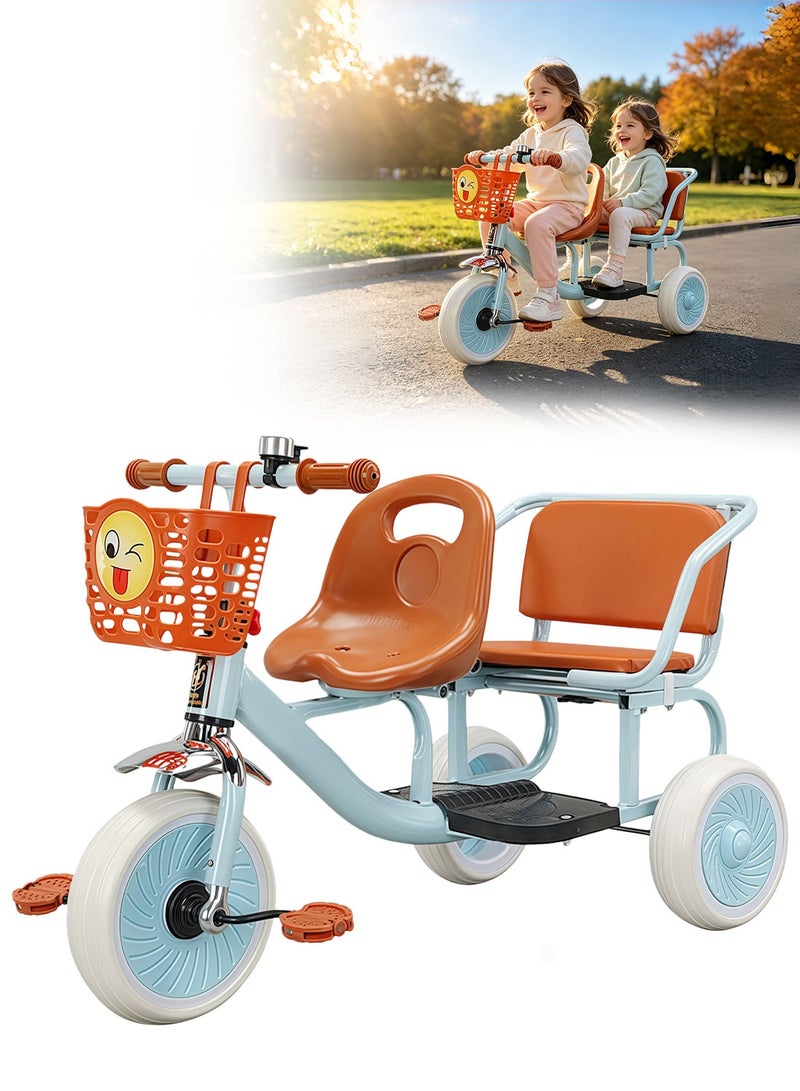 MaBaby Kids Tricycle, with Double Seat and Front Basket, 3-Wheel Bike for 1-6 Years Toddler Boys and Girls Indoor Outdoor - Image 1