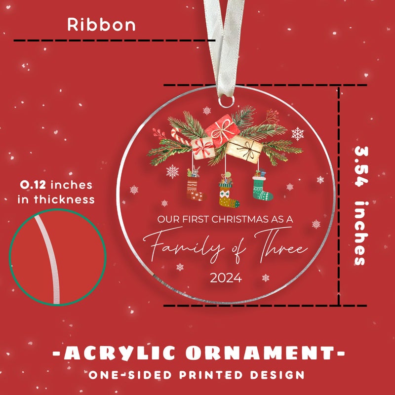 TEEBIM عائلة عيد الميلاد الحلي 2024 - هدايا أمي وأبي جديدة لأول مرة 2024 - أول عيد ميلاد لنا كعائلة من 3 زخرفة - زخرفة عيد الميلاد الأولى - أكريليك الأول من عائلة عيد الميلاد 2024 - Image 2