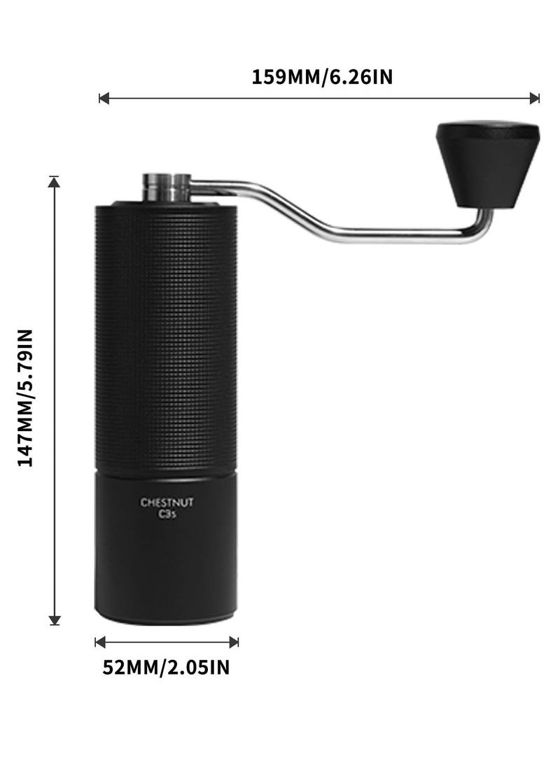 TIMEMORE - C3S Manual Coffee Grinder with CNC Stainless Steel Conical Burr Capacity 25g, Internal Adjustable Setting, Double Bearing Positioning for Travel, Camping, Gift Chestnut (Black) - Image 1