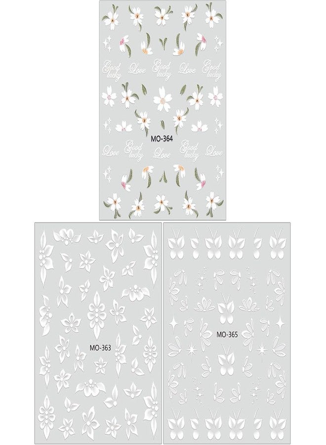 JALIYA 5D Embossed White Flowers Nail Art Stickers for Women Flower Nail Stickers for Nail Art Supplies Hand-Painted Petals Flower Sticker Nails Design Floral Nail Decals Relief Blossom Manicure Decor Decal - Image 2