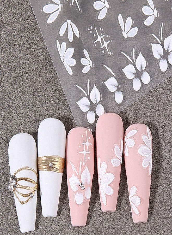 JALIYA 5D Embossed White Flowers Nail Art Stickers for Women Flower Nail Stickers for Nail Art Supplies Hand-Painted Petals Flower Sticker Nails Design Floral Nail Decals Relief Blossom Manicure Decor Decal - Image 5
