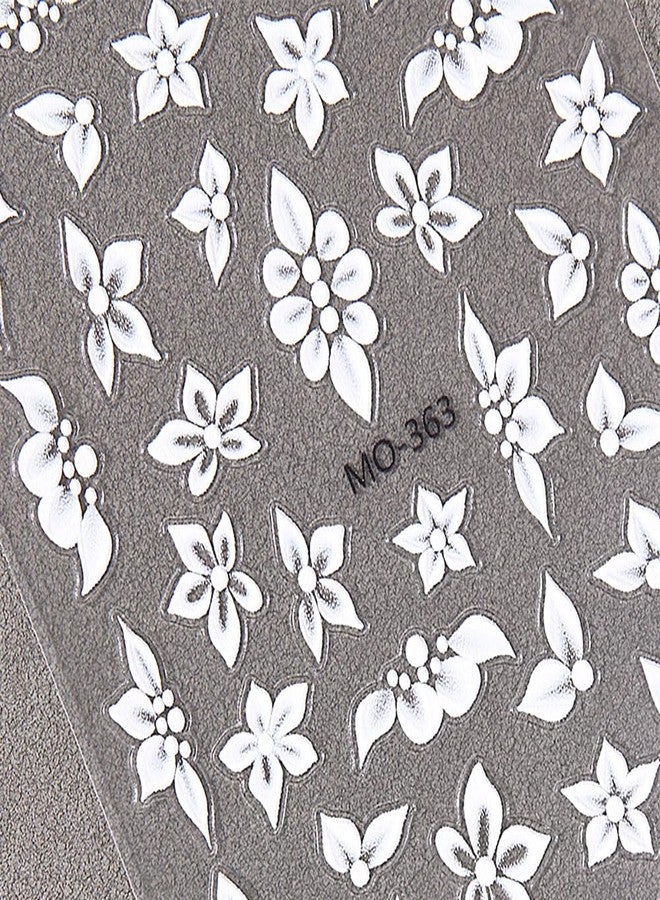 JALIYA 5D Embossed White Flowers Nail Art Stickers for Women Flower Nail Stickers for Nail Art Supplies Hand-Painted Petals Flower Sticker Nails Design Floral Nail Decals Relief Blossom Manicure Decor Decal - Image 4