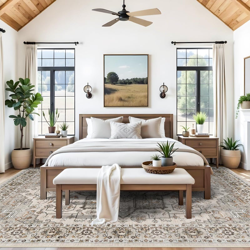 RUUGME Living Room 9x12 Rugs - Washable Large Boho Area Rugs for Stain Resistant Carpet Vintage Tribal Rugs for Bedroom Kitchen with Non Slip Backing Decor Floor Decoration Mat 9x12 Ivory - Image 2