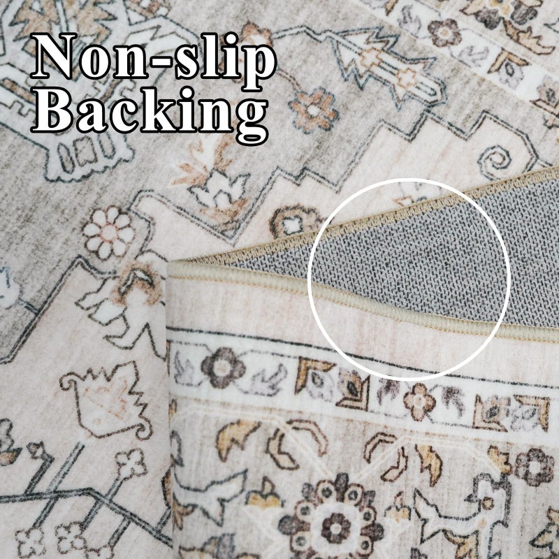 RUUGME Living Room 9x12 Rugs - Washable Large Boho Area Rugs for Stain Resistant Carpet Vintage Tribal Rugs for Bedroom Kitchen with Non Slip Backing Decor Floor Decoration Mat 9x12 Ivory - Image 5