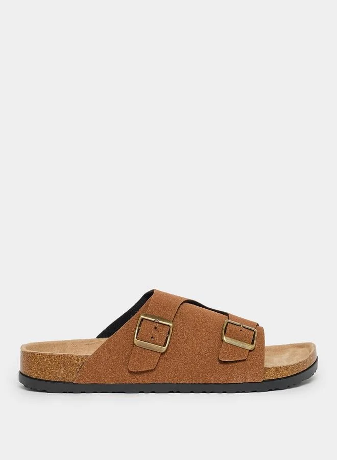 Styli Double Buckle Strap Slip On Sandals