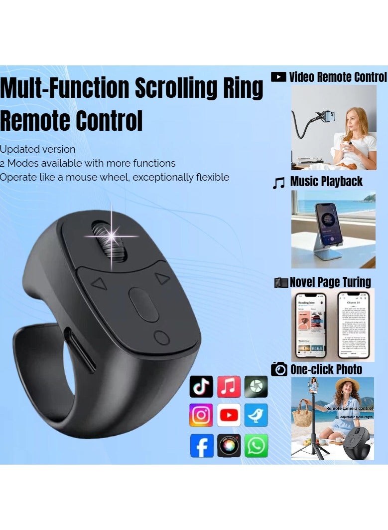  أورا سيليكت جهاز تحكم عن بعد بلوتوث بعجلة تمرير | جهاز تحكم عن بعد بحلقة تمرير لمقاطع الفيديو القصيرة على TikTok وYouTube وInstagram | حلقة لتقليب الصفحات/قارئ الكتب الإلكترونية/جهاز تحكم في تكبير الصور ومصراع الكاميرا متوافق مع أجهزة iPhone وAndroid، والتحكم في الفيديو والموسيقى والقراءة بدون استخدام اليدين - Image 1