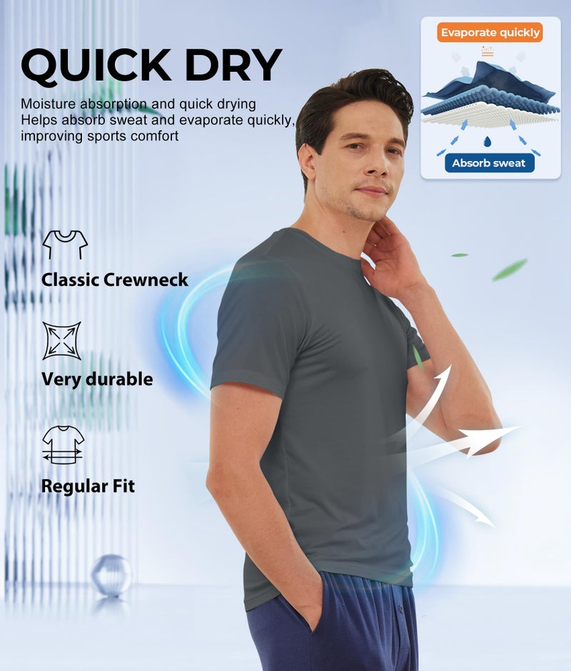 BAMBOO COOL Men's Undershirts Moisture Wicking Crewneck T Shirts, Breathable Stretch Soft Tees for Men, 6 Pack - Image 3