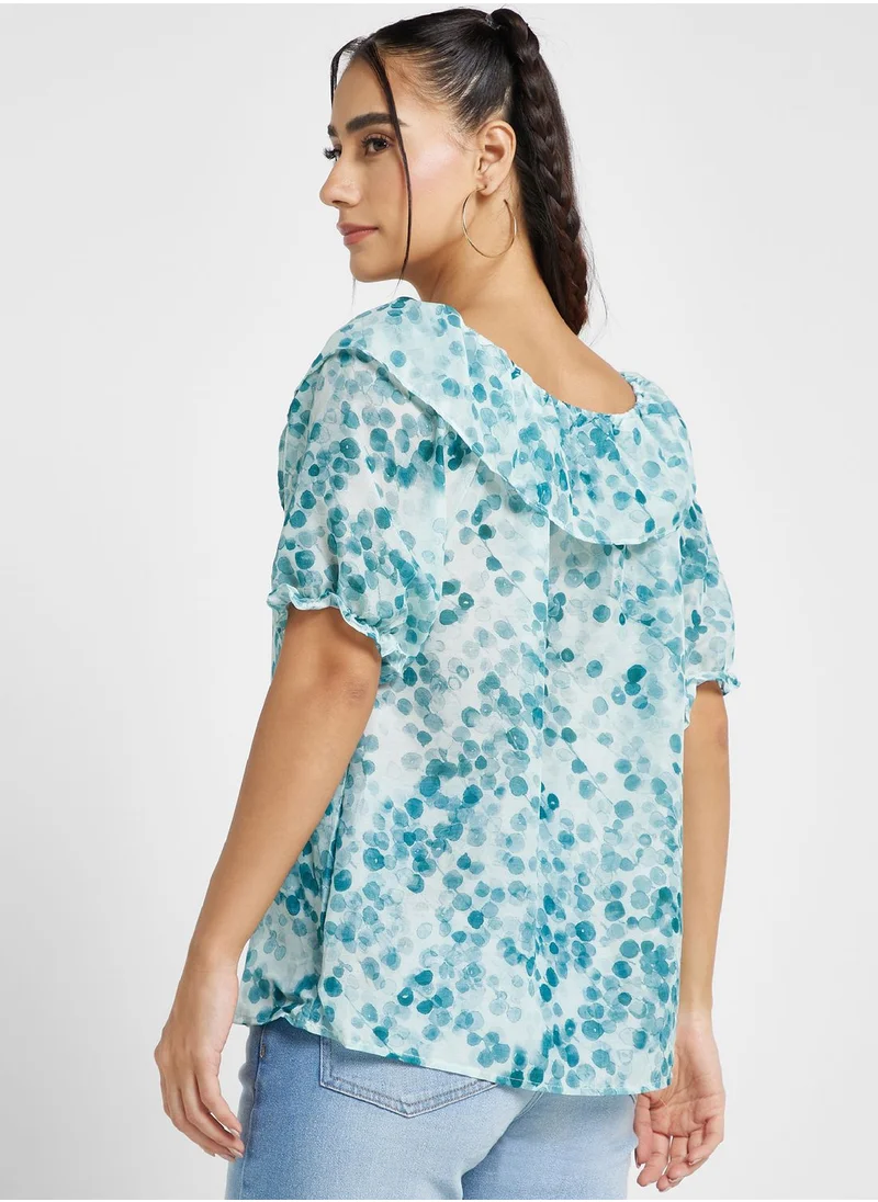 Ginger Ruffle Neck Printed Top