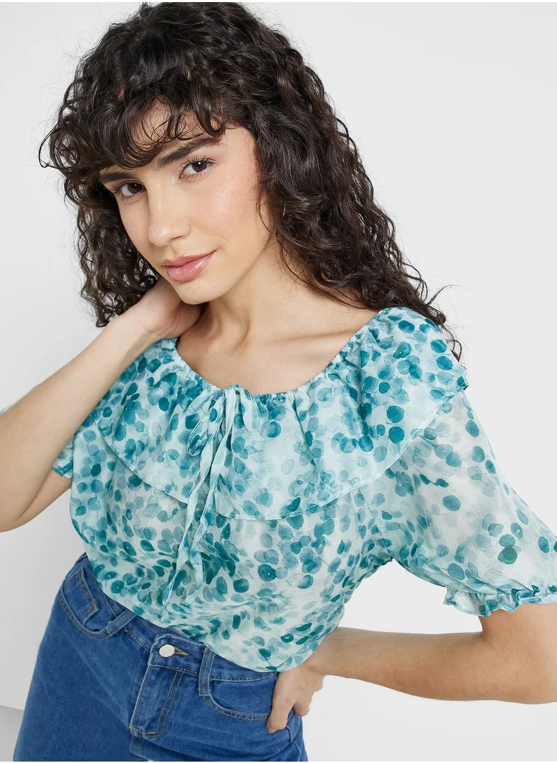 Ginger Ruffle Neck Printed Top