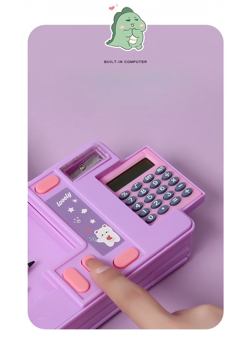 S-Quality Pink Unicorn Pencil Case with Calculator, Built-in Sharpener and Schedule, Multifunctional Stationery Box for Kids, Boys and Girls - Image 4